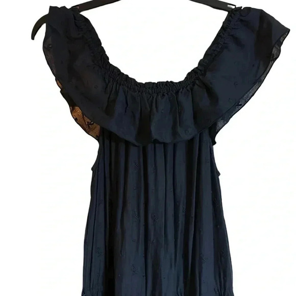 Ulla Johnson Barney’s Navy Blue Off the Shoulder Smocked Eyelet Maxi Dress Sz 0 - Picture 5 of 11